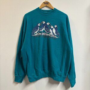 Vintage Maine Bird Pullover Sweatshirt Blue Size XL